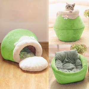 Cat Bed Plush Soft Portable Foldable Cute Cat House Cave