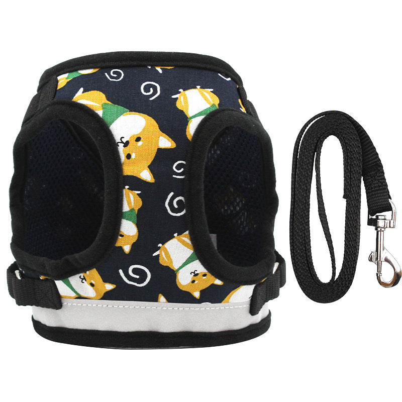 Shiba Inu pattern Dog leash reflective pet collar 1.5m
