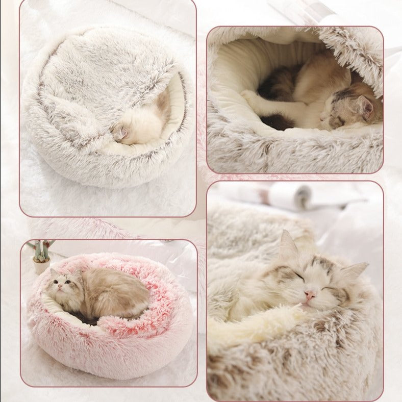 Nuopets Cat Bed Plush Warm Round Pet Bed