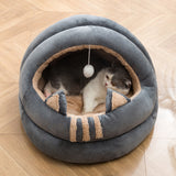 Nuopets Cat Bed House Cave Hooded with dangling cat toy ball