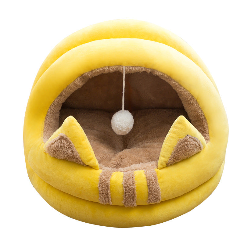 Nuopets Cat Bed House Cave Hooded with dangling cat toy ball