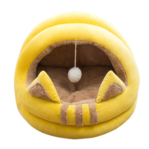 Nuopets Cat Bed House Cave Hooded with dangling cat toy ball