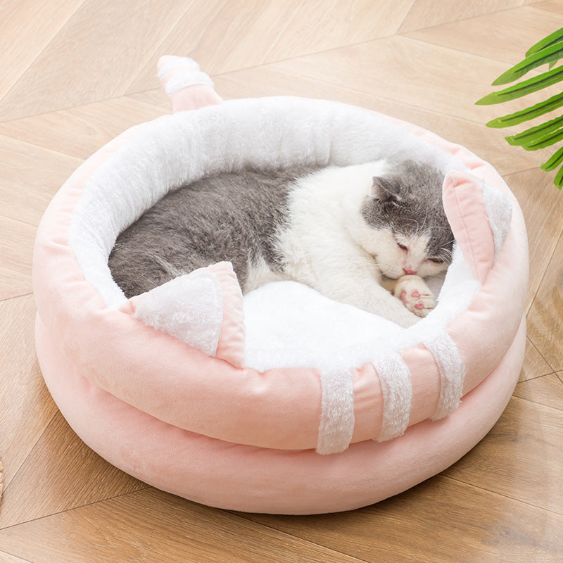 Nuopets Cat Bed House Cave Hooded with dangling cat toy ball