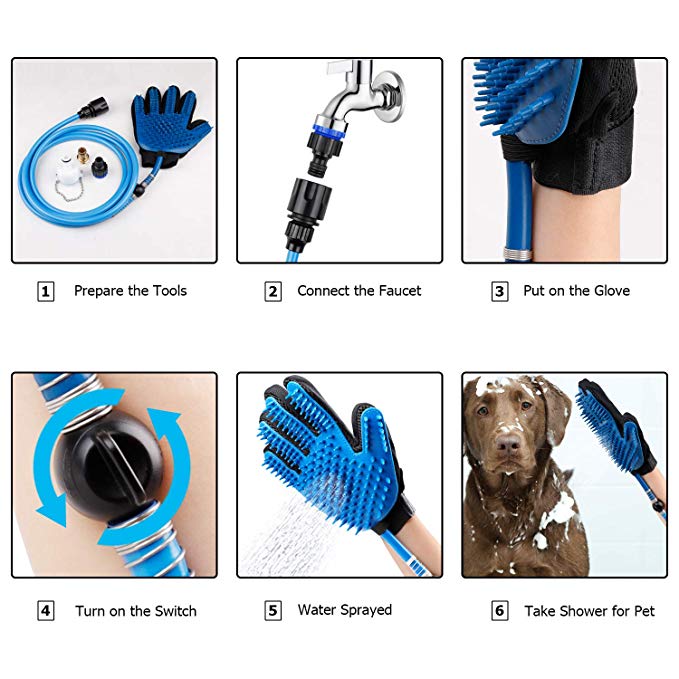 Pet Grooming Shower Bathing Spray Gloves for Dogs & Cats, Compatible with Outdoor Hose & Bath Tub - NuoPets