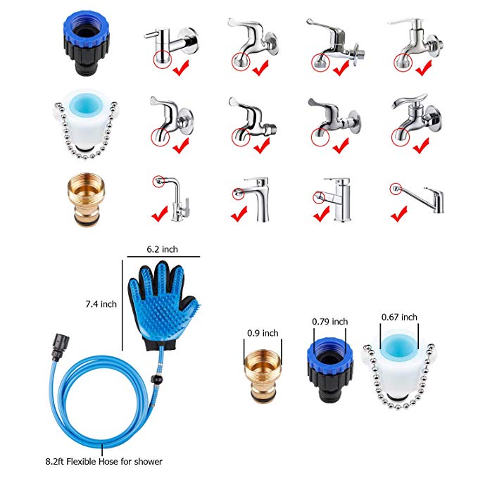 Pet Grooming Shower Bathing Spray Gloves for Dogs & Cats, Compatible with Outdoor Hose & Bath Tub - NuoPets