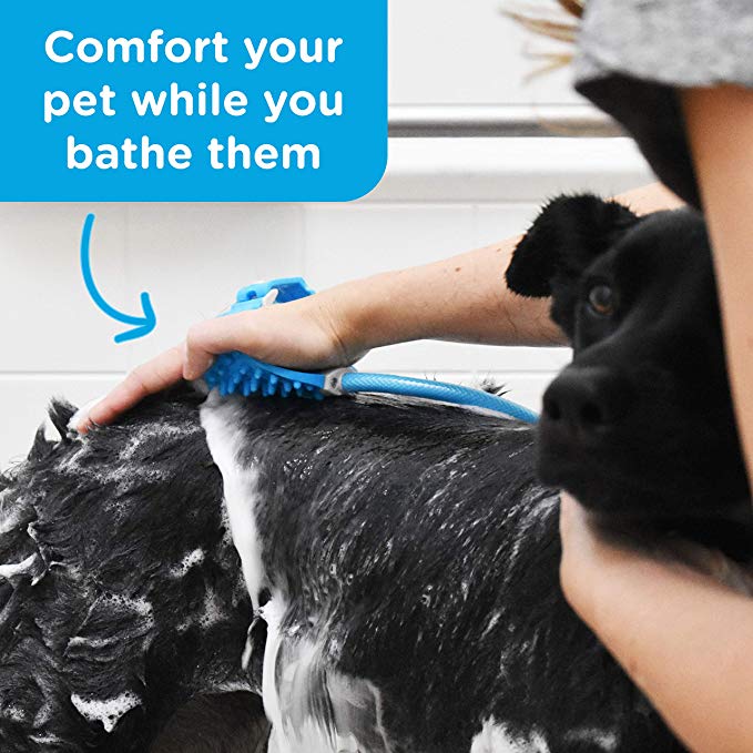 Pet Grooming Shower Sprayer & Scrubber Bathing Tool Compatible with Bath Tub & Outdoor Garden Hose - NuoPets