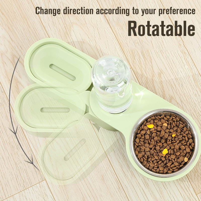 Automatic Pet Feeder Water Dispenser 2 In 1 Rotatable Drinking Food Bowl