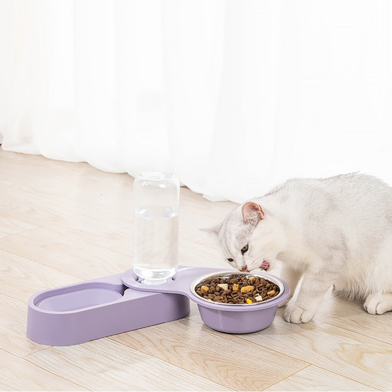 Automatic Pet Feeder Water Dispenser 2 In 1 Rotatable Drinking Food Bowl