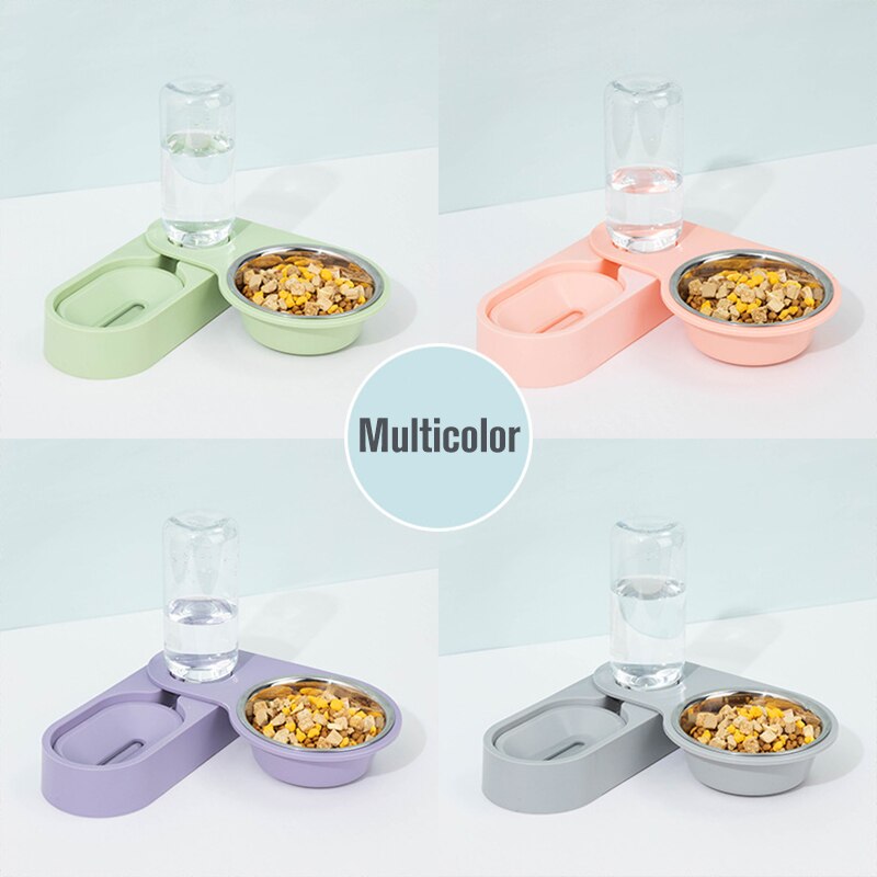 Automatic Pet Feeder Water Dispenser 2 In 1 Rotatable Drinking Food Bowl