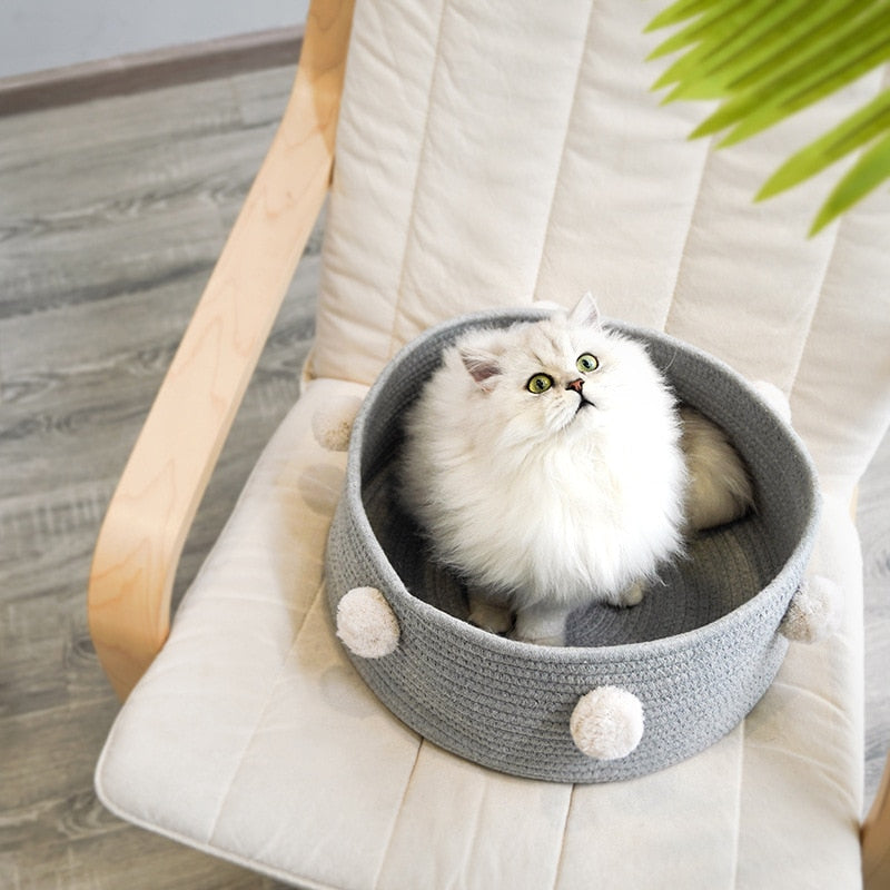 Home Cotton with velvet Universal Round Cat Bed Basket Nest Cotton Rope