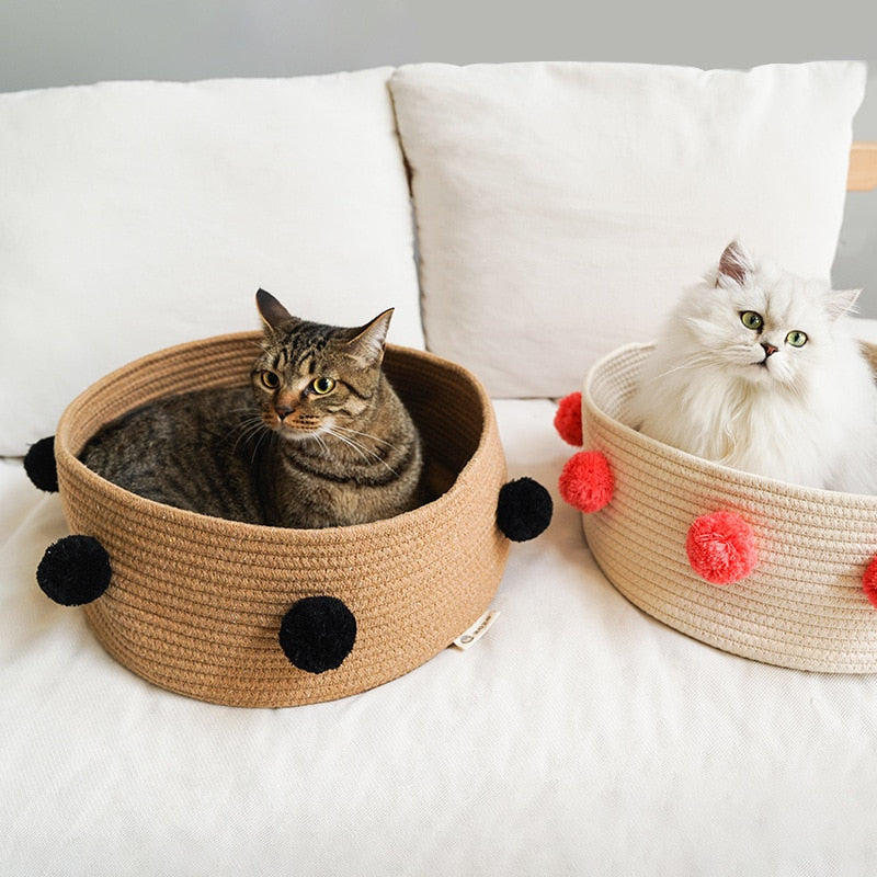 Home Cotton with velvet Universal Round Cat Bed Basket Nest Cotton Rope