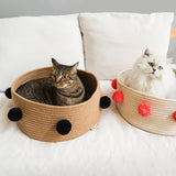 Home Cotton with velvet Universal Round Cat Bed Basket Nest Cotton Rope