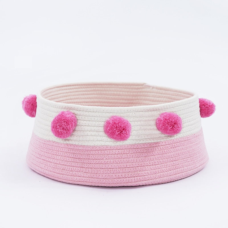 Home Cotton with velvet Universal Round Cat Bed Basket Nest Cotton Rope