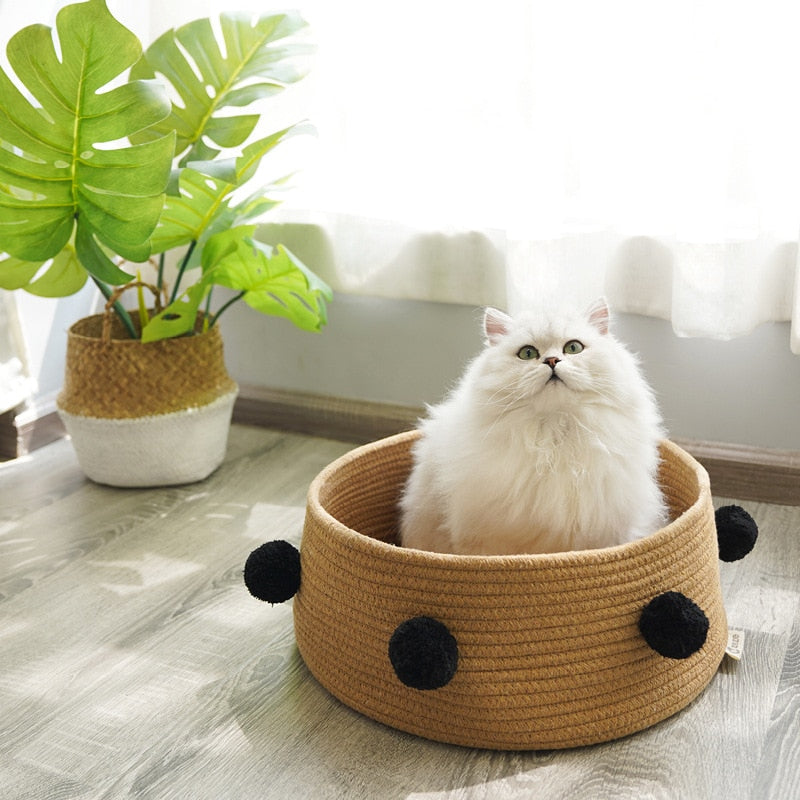 Home Cotton with velvet Universal Round Cat Bed Basket Nest Cotton Rope