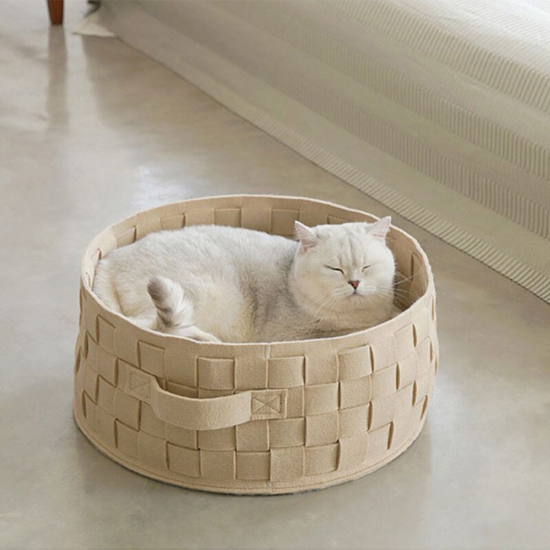 Home Cotton with velvet Universal Round Cat Bed Basket Nest Cotton Rope Woven