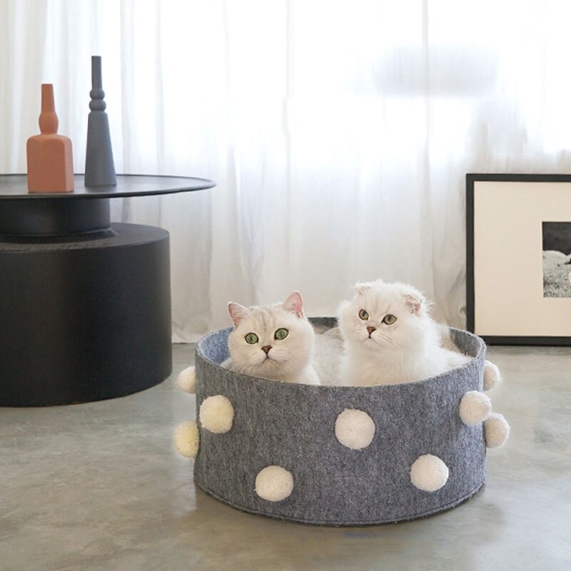 Home Cotton with velvet Universal Round Cat Bed Basket Nest Cotton Rope Woven