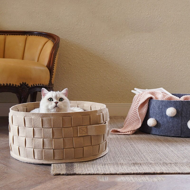 Home Cotton with velvet Universal Round Cat Bed Basket Nest Cotton Rope Woven