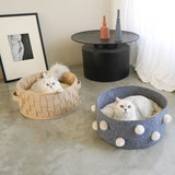 Home Cotton with velvet Universal Round Cat Bed Basket Nest Cotton Rope Woven