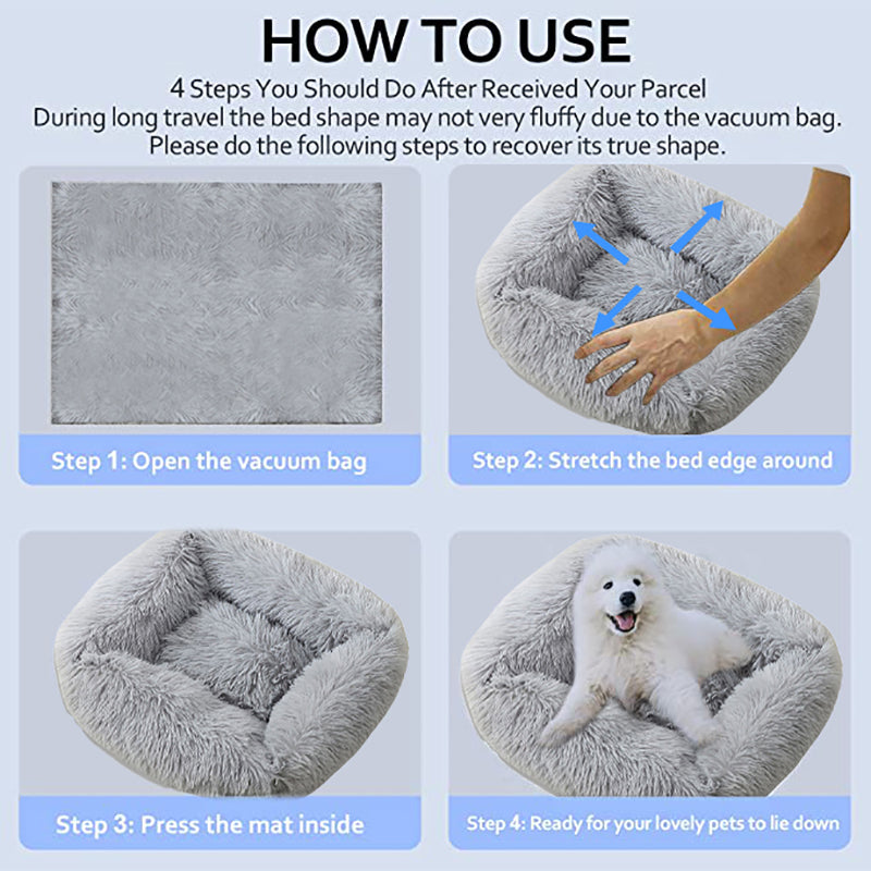 Nuopets Fuzzy nest dog bed Square Long Plush Pet Bed