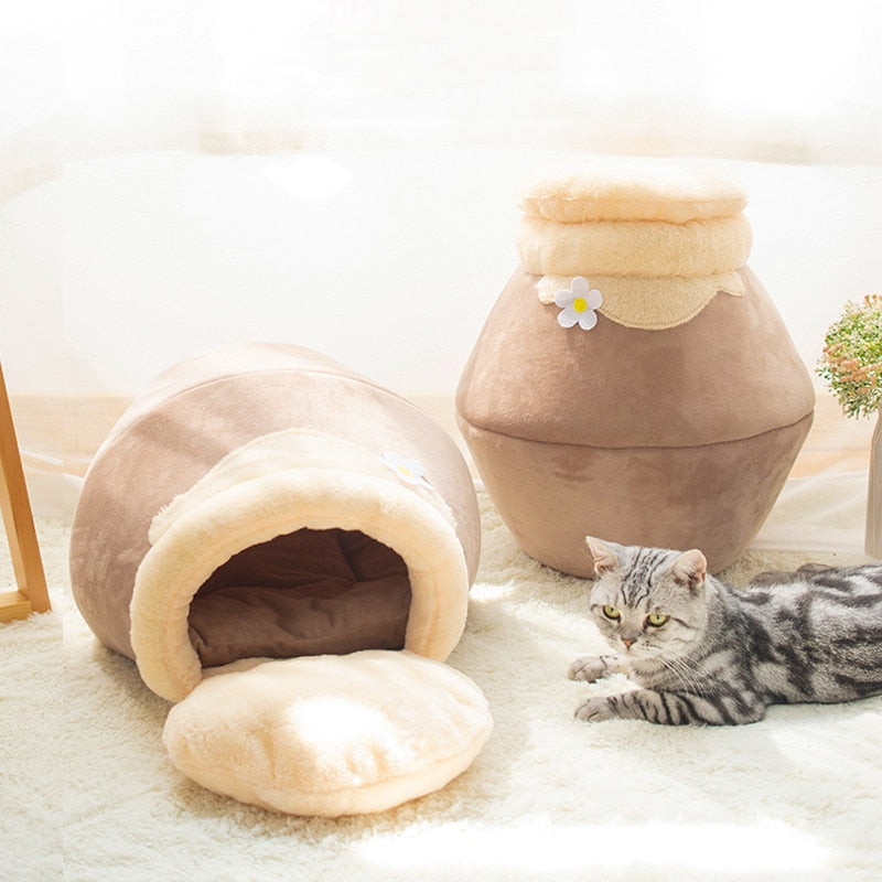 Cat Bed Plush Soft Portable Foldable Cute Cat House Cave