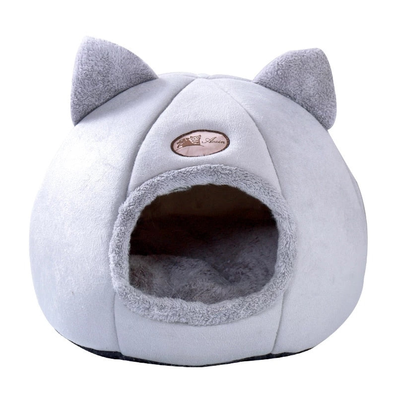 Cat Bed Plush Soft Portable Foldable Cute Cat House Cave