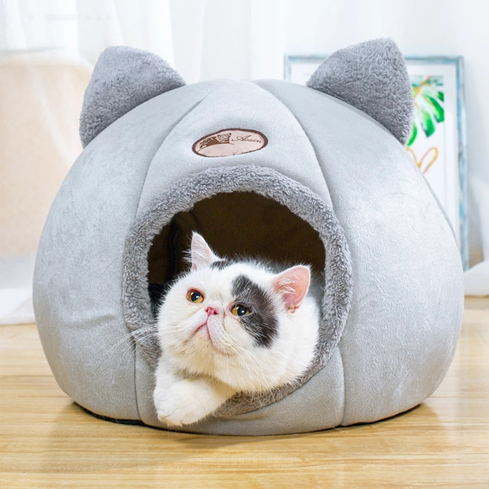 Cat Bed Plush Soft Portable Foldable Cute Cat House Cave