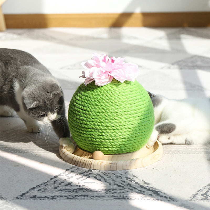 Nuopets Solid wood cactus ball sisal cat scratching board