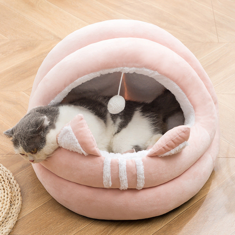 Nuopets Cat Bed House Cave Hooded with dangling cat toy ball