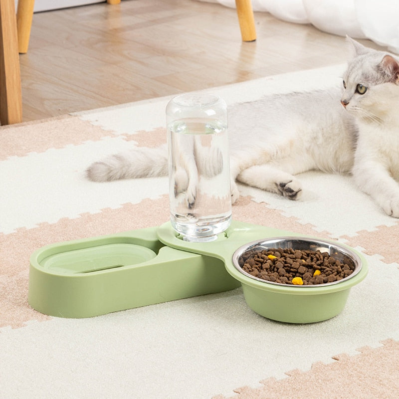 Automatic Pet Feeder Water Dispenser 2 In 1 Rotatable Drinking Food Bowl