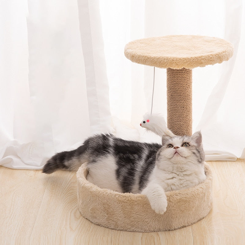 Cat scratcher sisal rope furniture climbing tree post wooden tree house