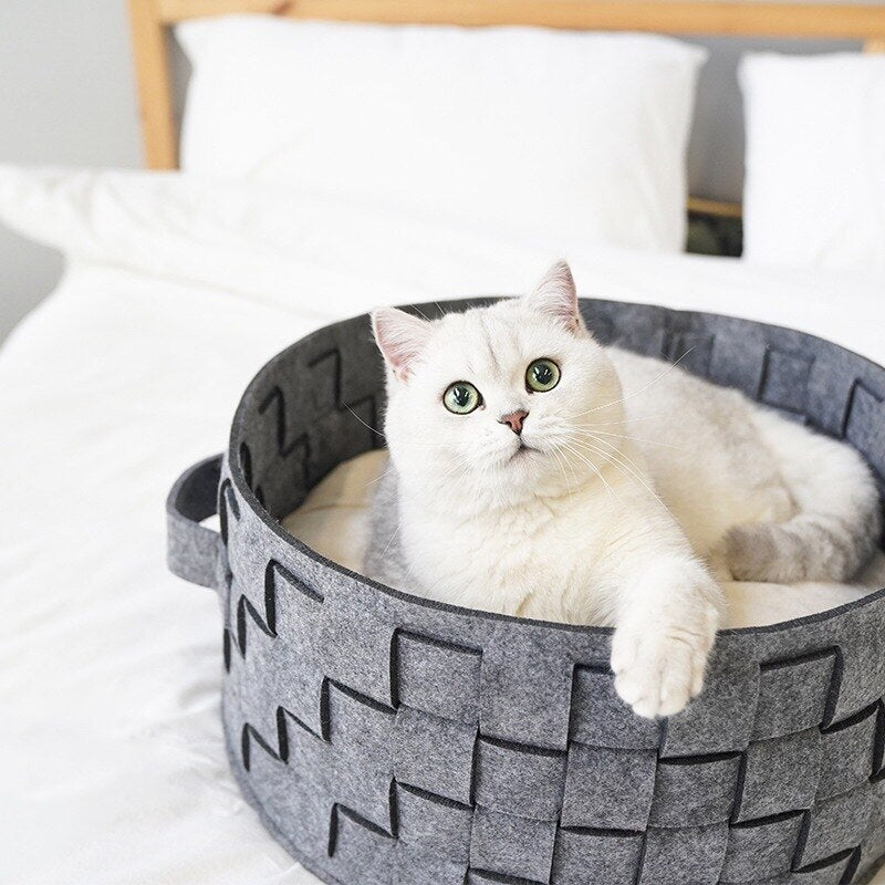 Home Cotton with velvet Universal Round Cat Bed Basket Nest Cotton Rope Woven