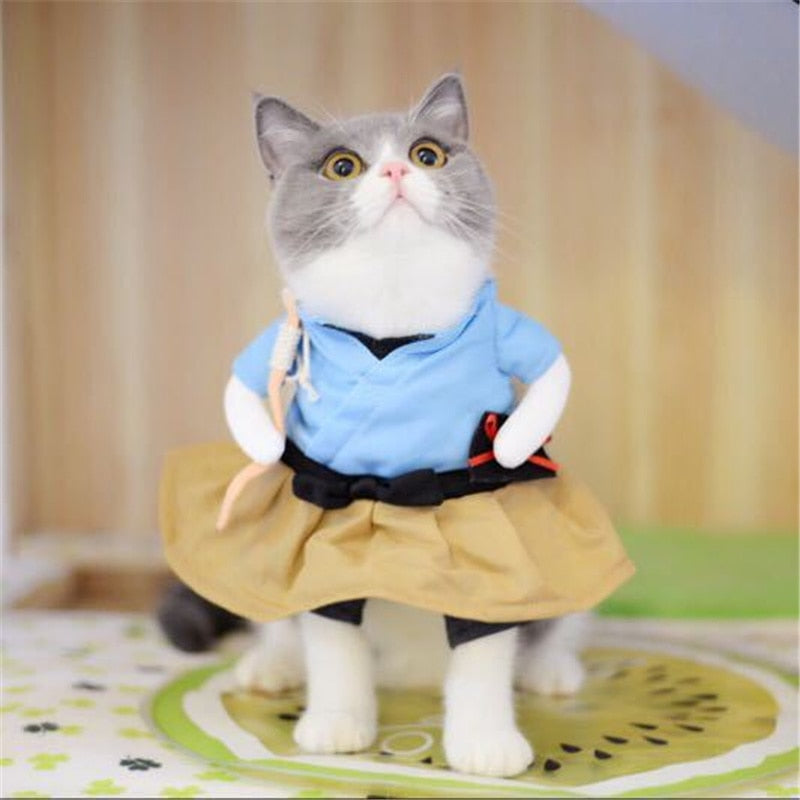 Pretty pet upright costume halloween funny samurai dress up cat and dog clothes