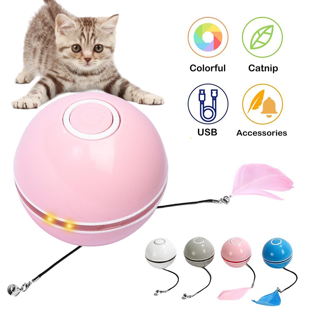 Smart Interactive Cat Toy Colorful LED Self Rotating Ball With Catnip Bell