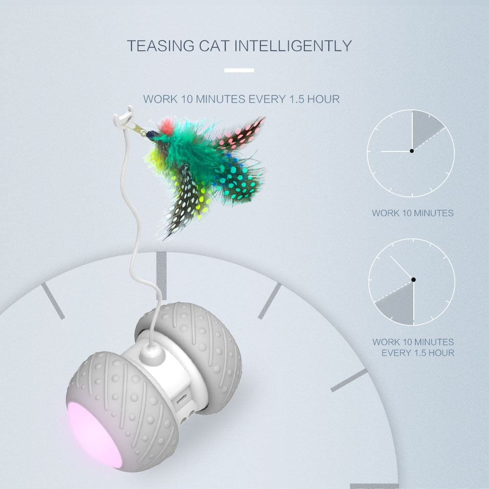Smart Interactive Cat Toy Irregular Rotating Model LED Light-Feather Kitty Balls