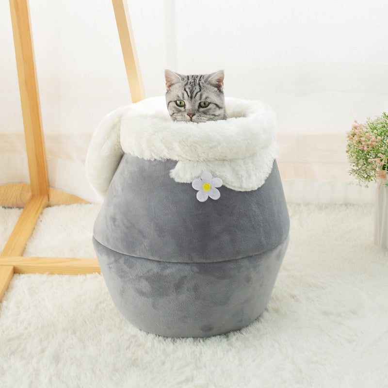 Cat Bed Plush Soft Portable Foldable Cute Cat House Cave